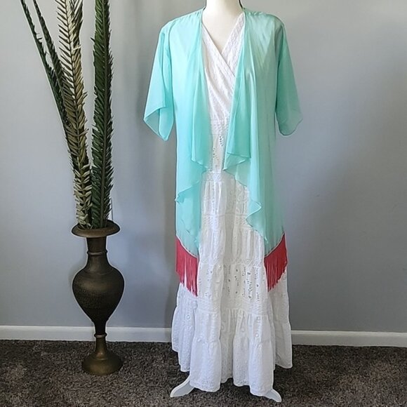 Roaman's Off White Eyelet and Knit Fully Lined Sleeveless Maxi Dress - Picture 5 of 15